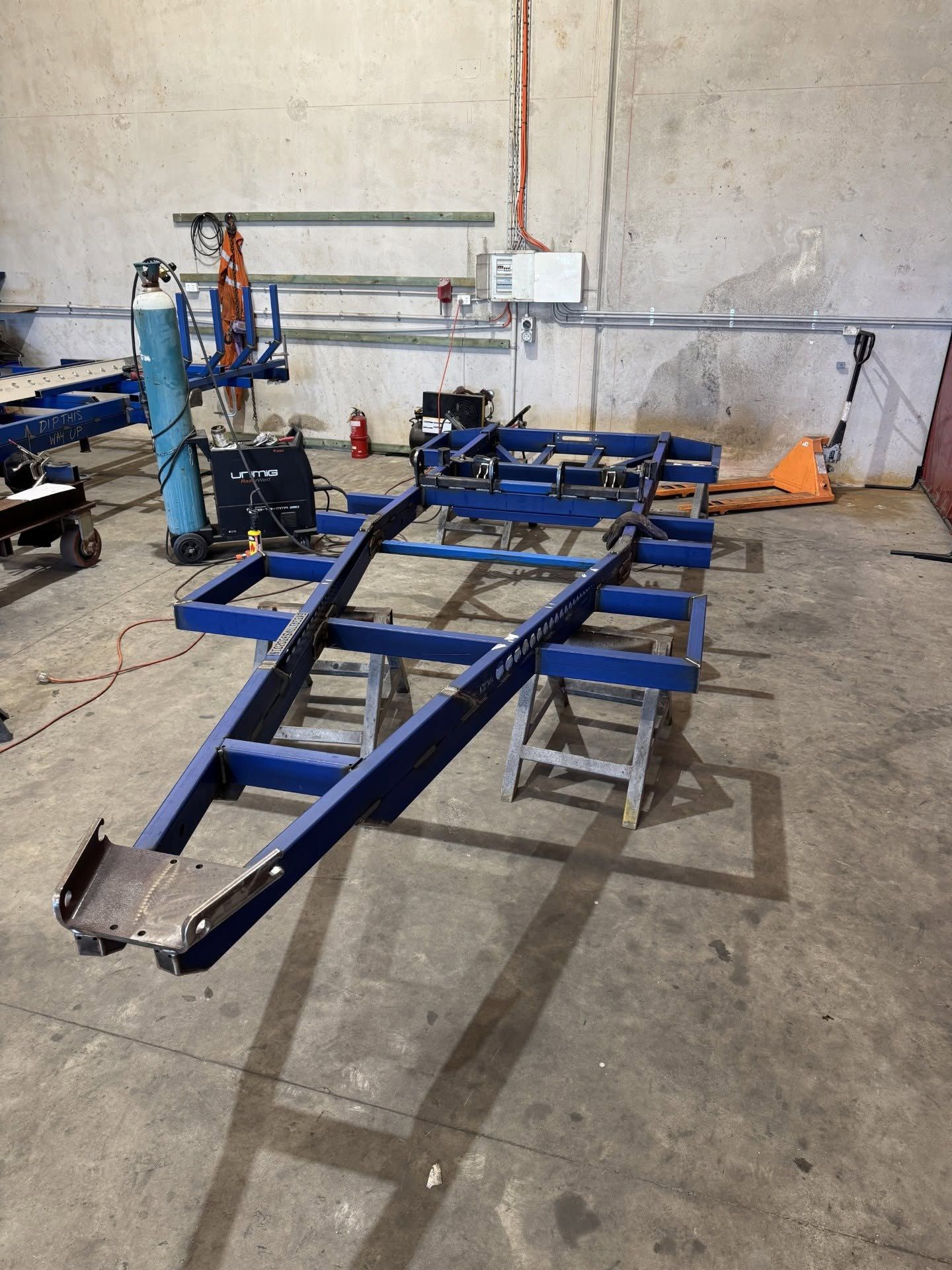 Drawbar and A-frame being welded
