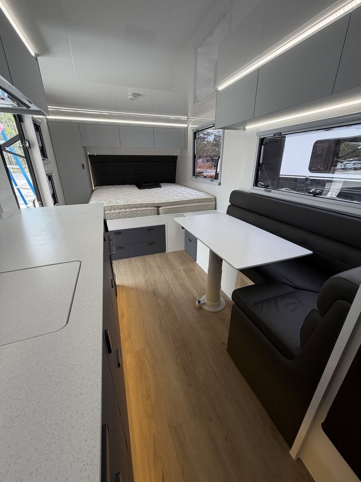 Dinette and bed, black and white