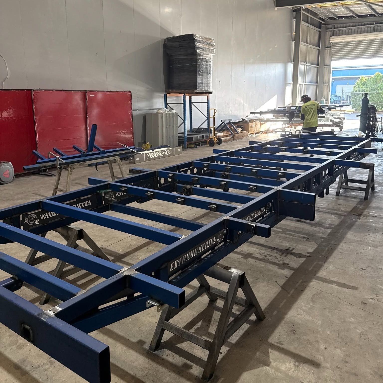 A long chassis on the trestles