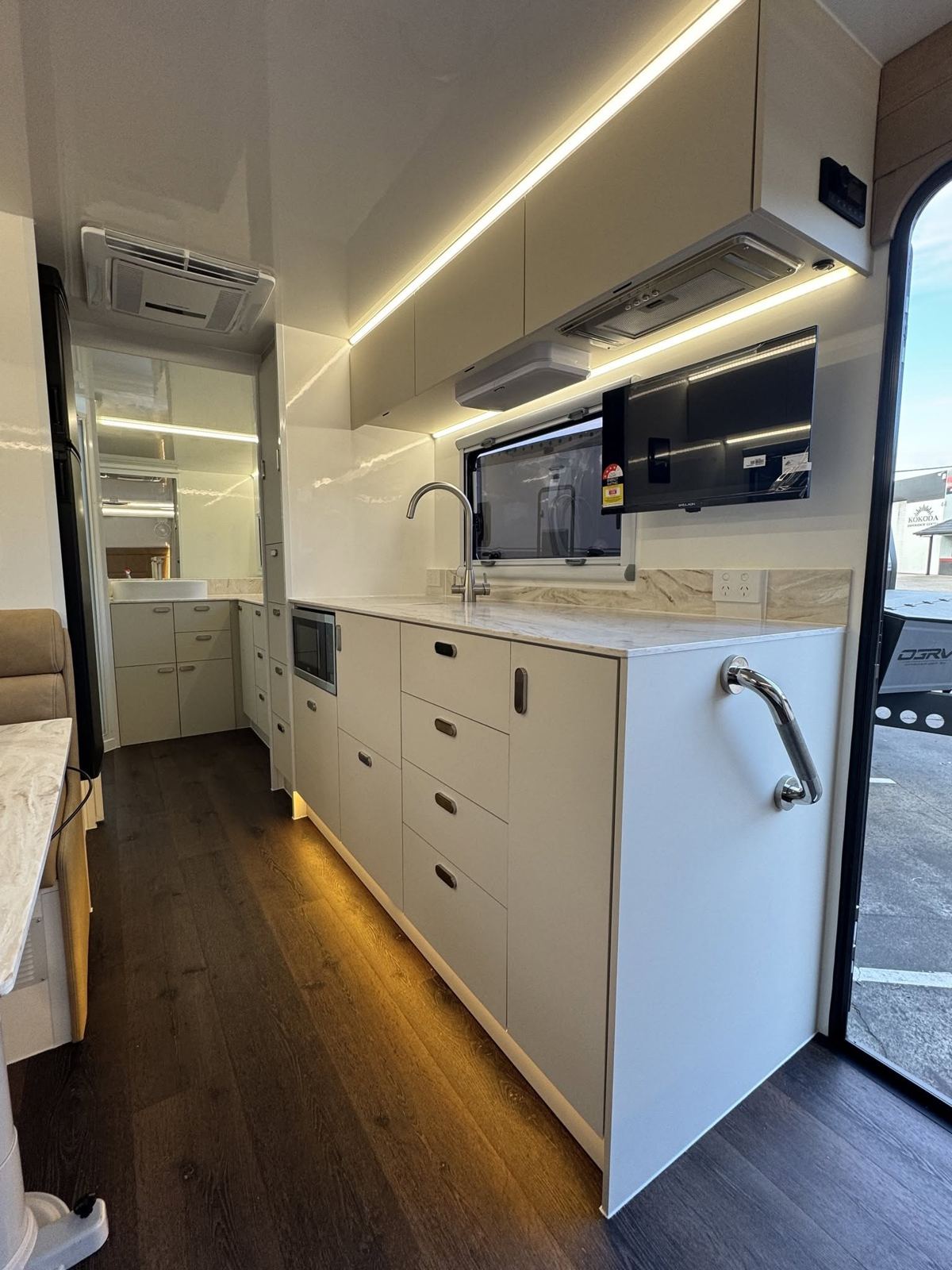 Long kitchen with LED kickboard lights