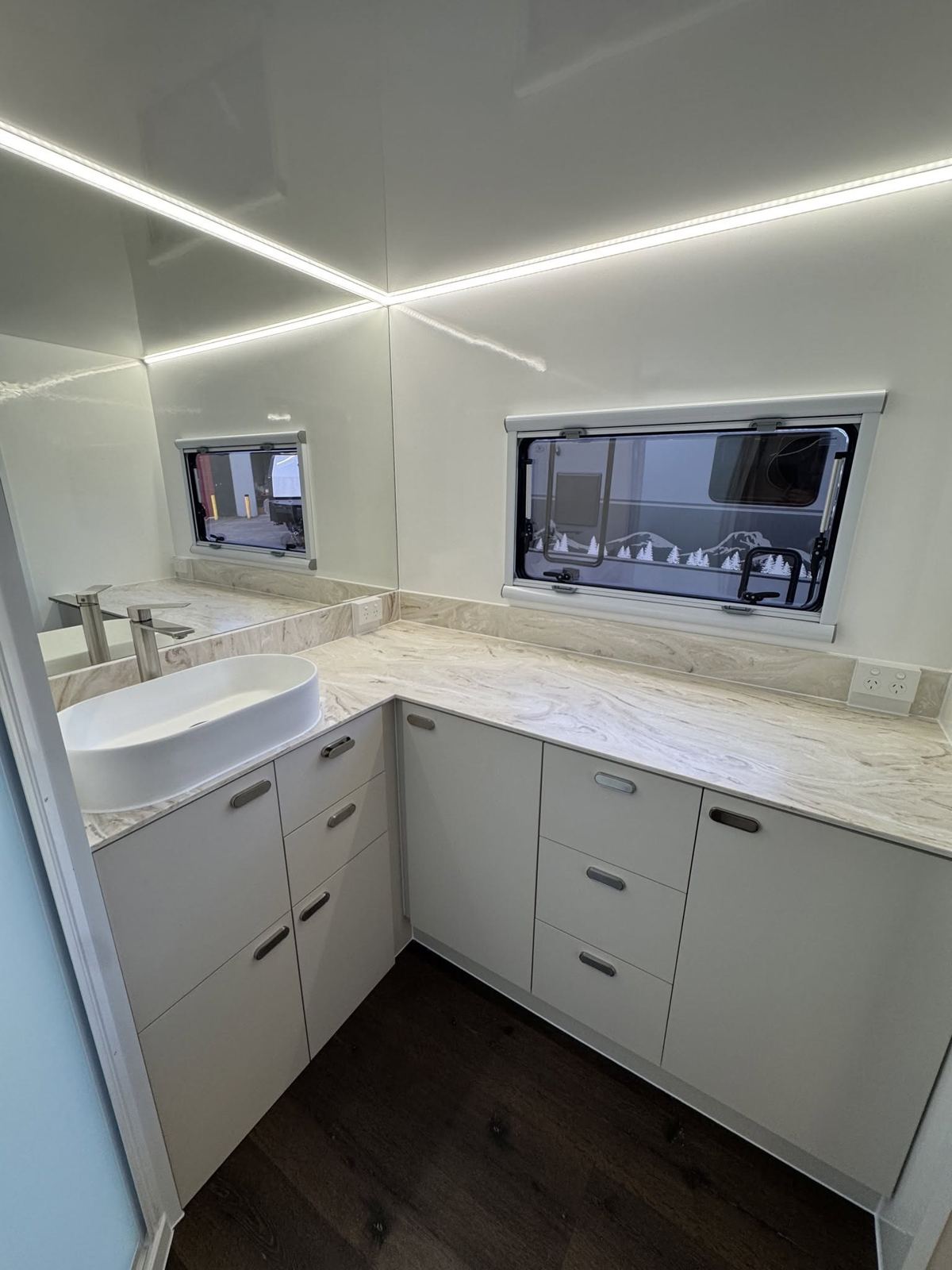 Ensuite vanity with marble-look top