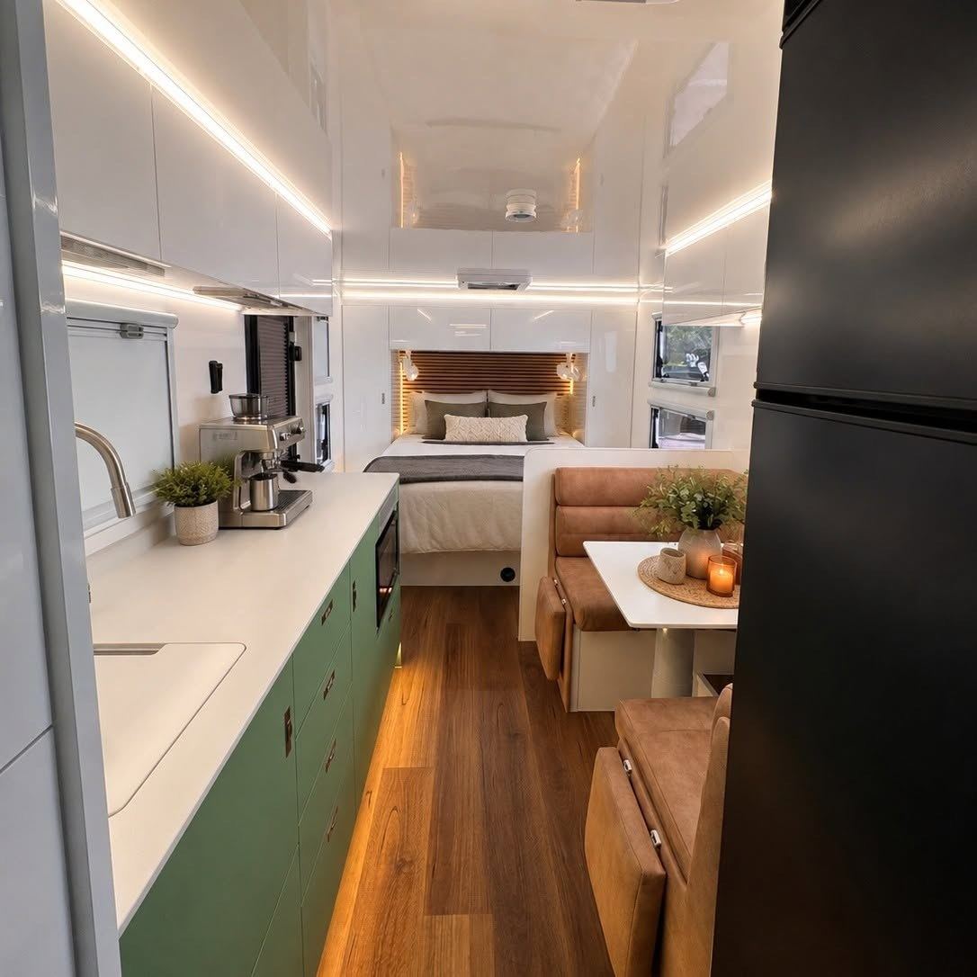 Looking down the van from the door