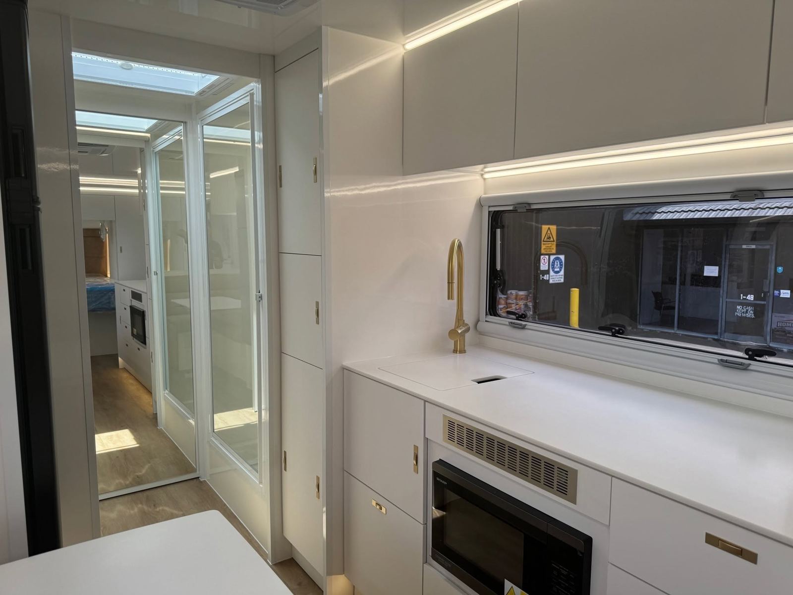 Kitchen and glass ensuite door