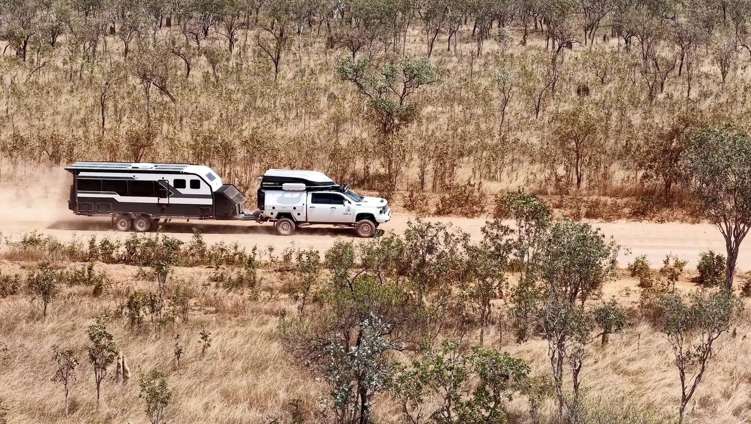 Towing along a dusty outback track