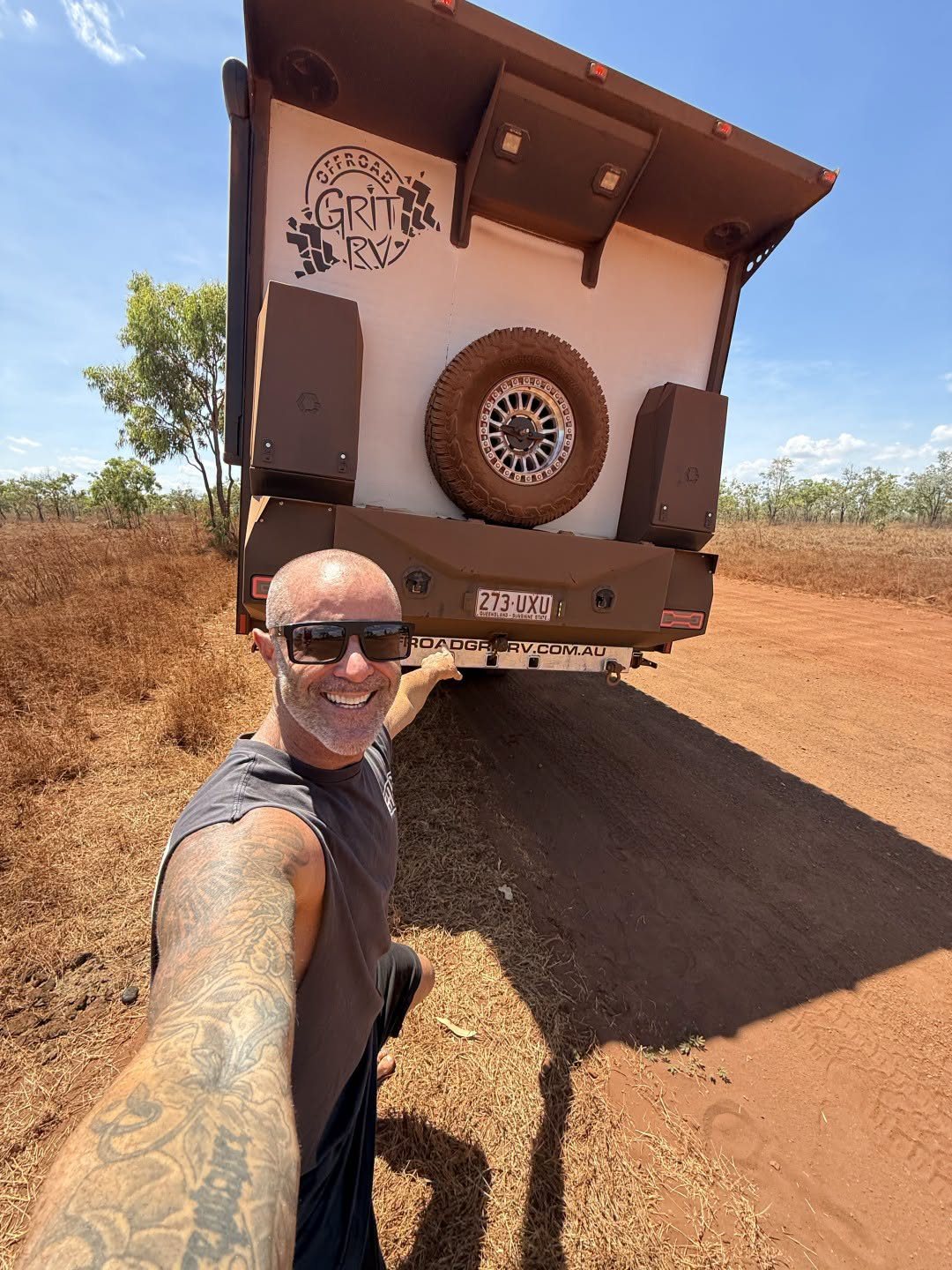 Chris with the van after a long run of red dirt