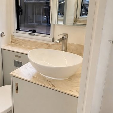 Oval basin on a Corian vanity