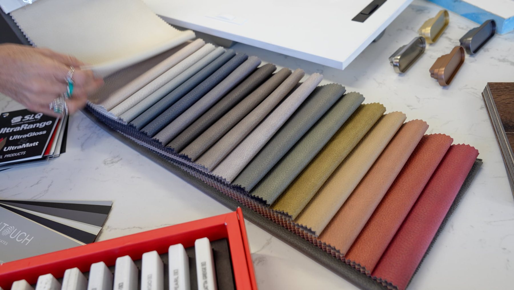 Colour samples laid out for a customer