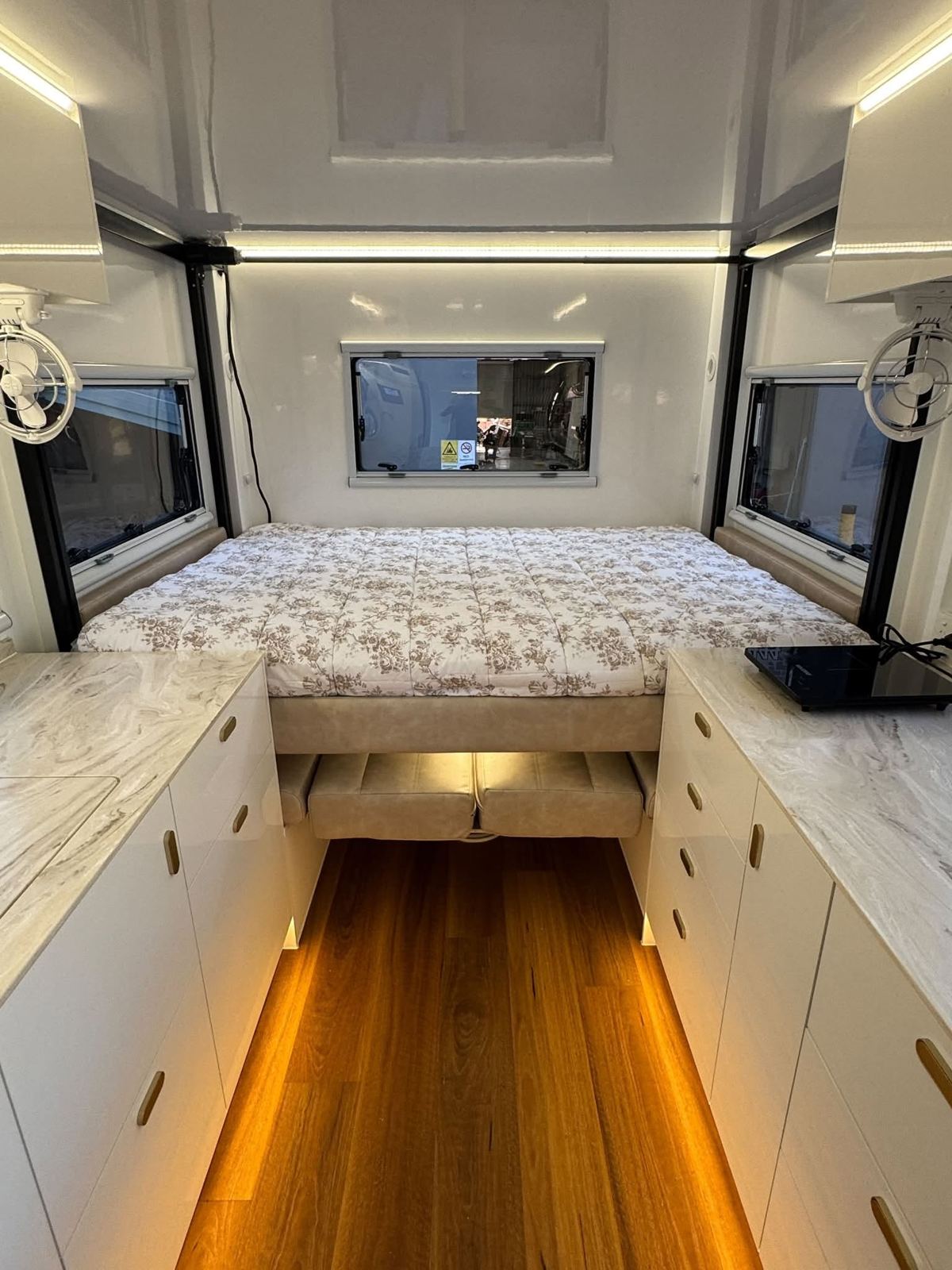 Bedroom with LED strip lighting at night