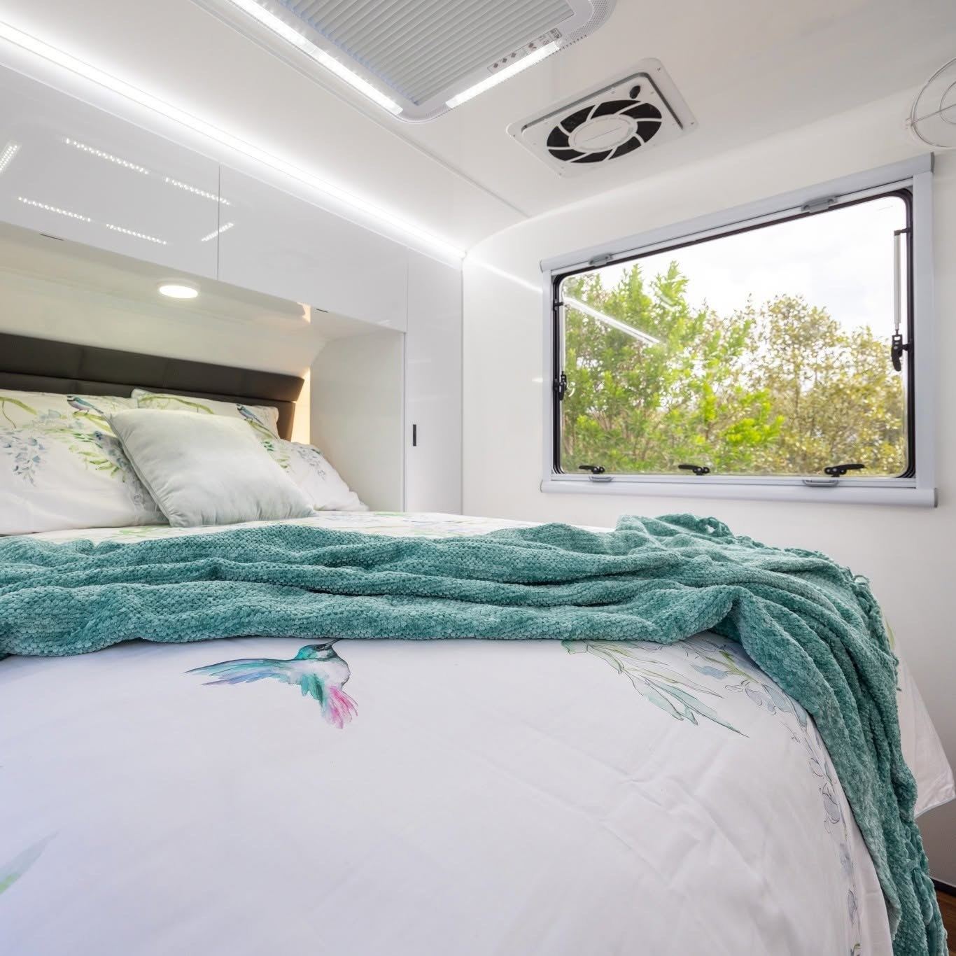 Bed with a garden view