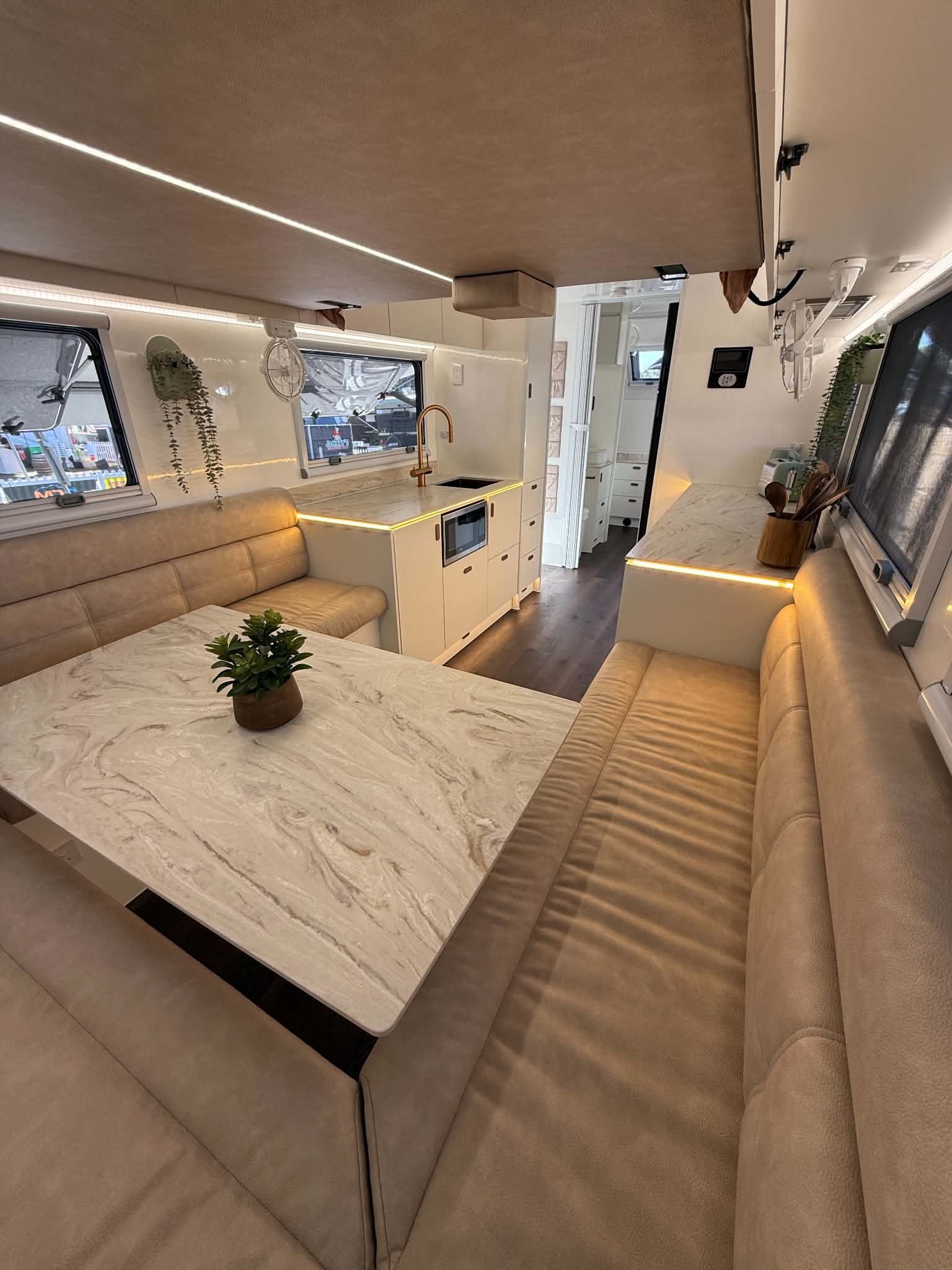 Dinette with drop-down bed above