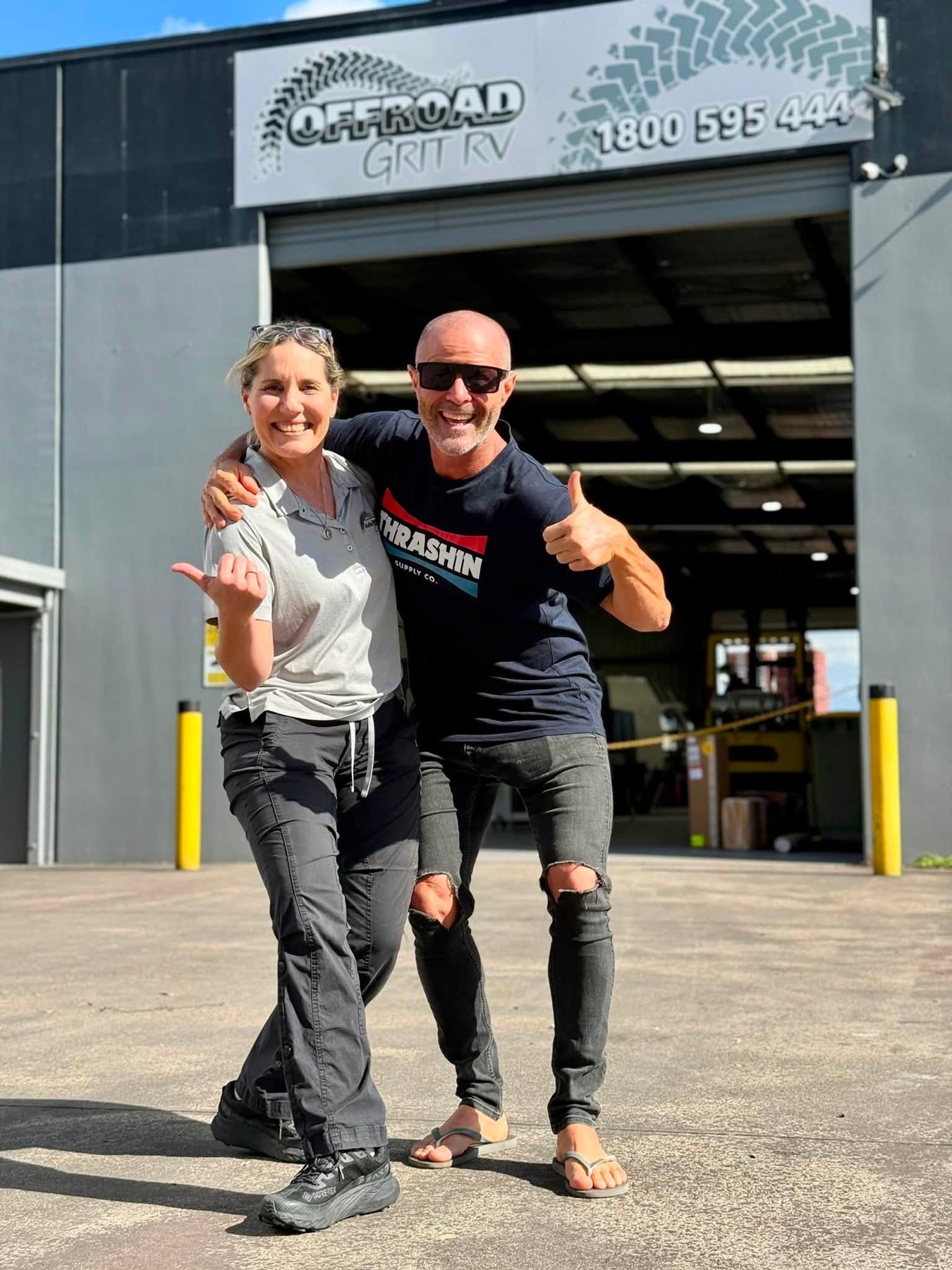 Rachel and Chris outside the factory