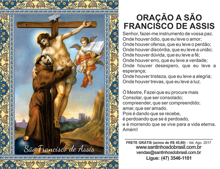 Oração a São Francisco de Assis Santinhos