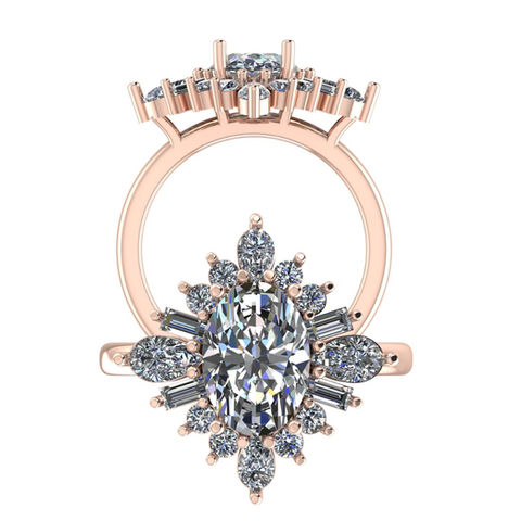 Custom antique-style diamond ring with oval center and mixed shape diamonds, precision-crafted for B2B jewelry brands, private label collections, and boutique retailers
