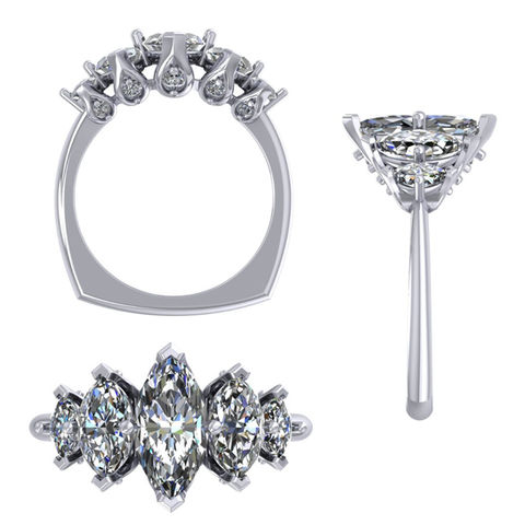 Custom 5-stone marquise diamond ring, precision-crafted for B2B jewelry brands, private label collections, and boutique retailers
