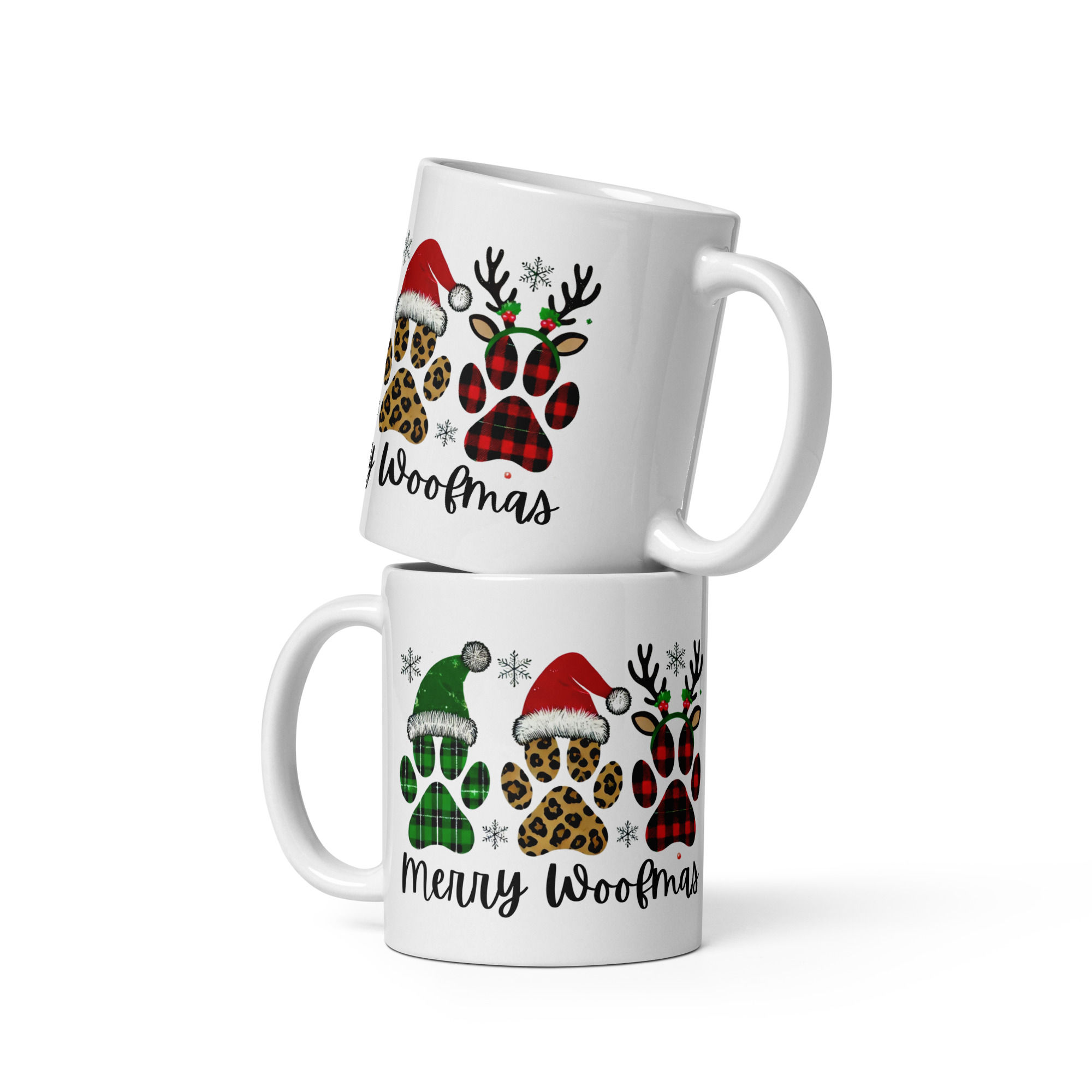 Merry Woofmas. White glossy mug