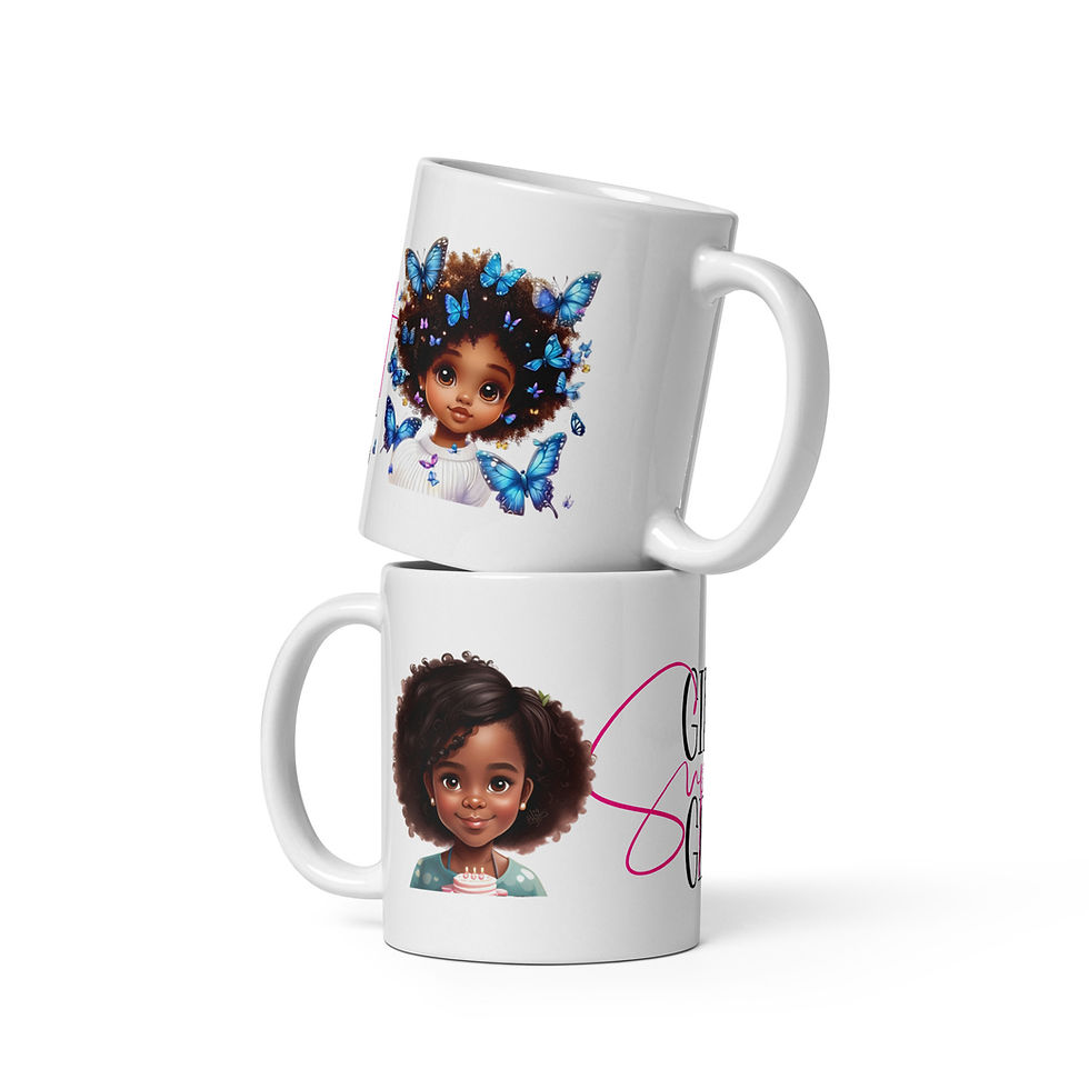 Girls support Girls. Women adorned by Butterfiies. White glossy mug