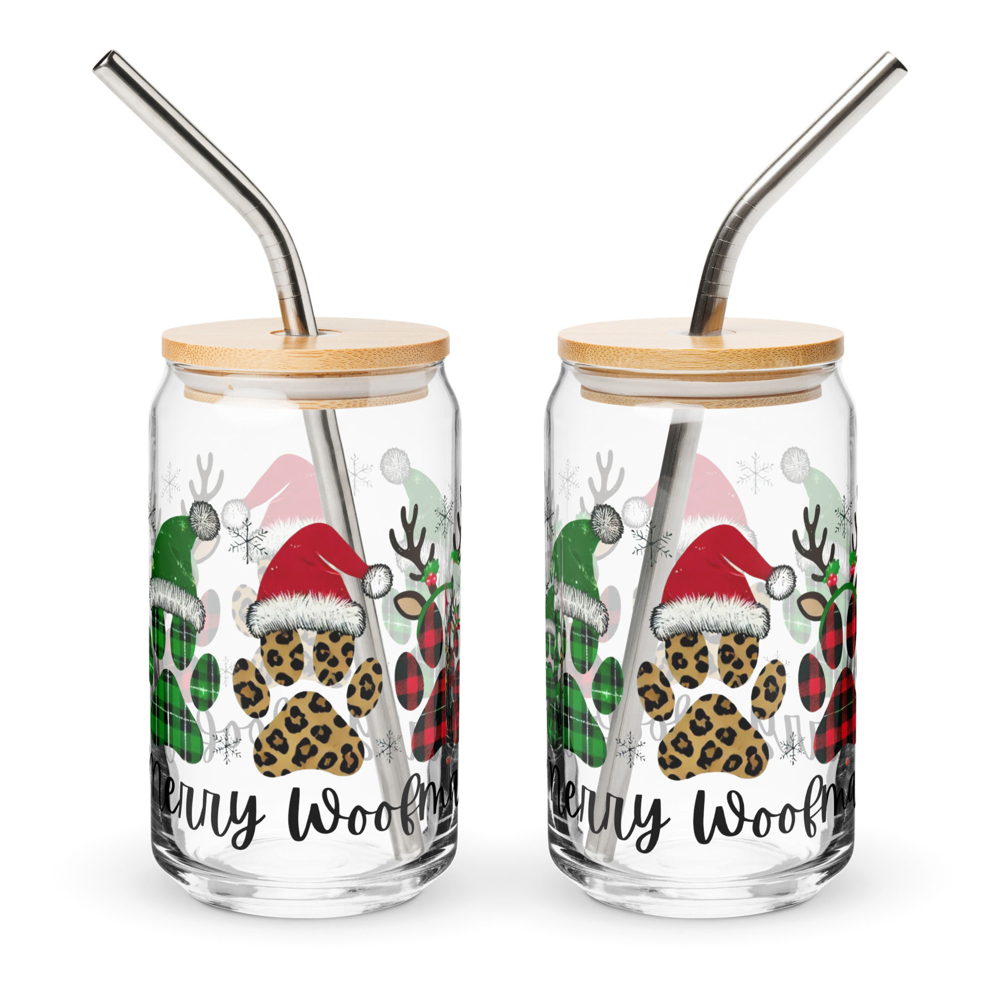Merry Woofmas. Can-shaped glass