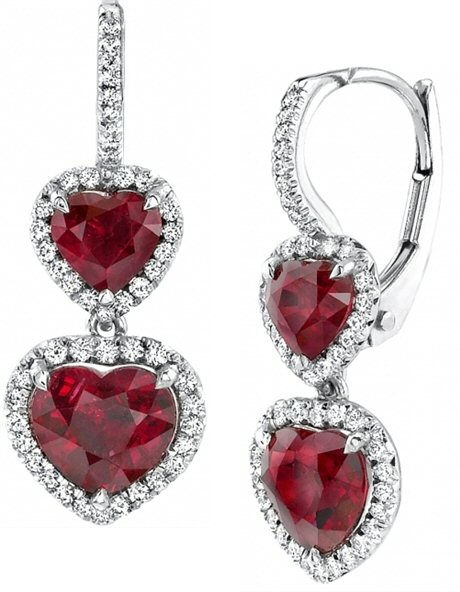 Thumbnail: Heart Shape Ruby & Diamond Earrings