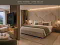 Modernes Hotelzimmer Alpine Organic mit Doppelbett und Bergblick