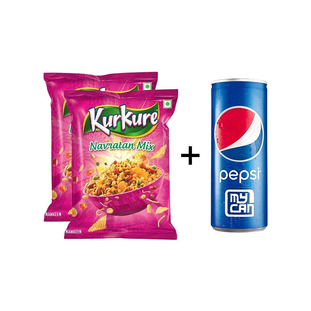 Kurkure Navratan Mix Namkeen - Free Pepsi My Soft Drink (Can)