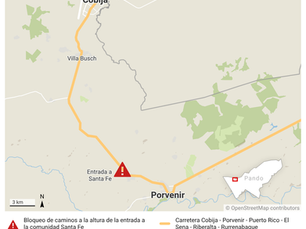 Segundo día de bloqueo en la carretera Cobija - Porvenir por titulación de tierras