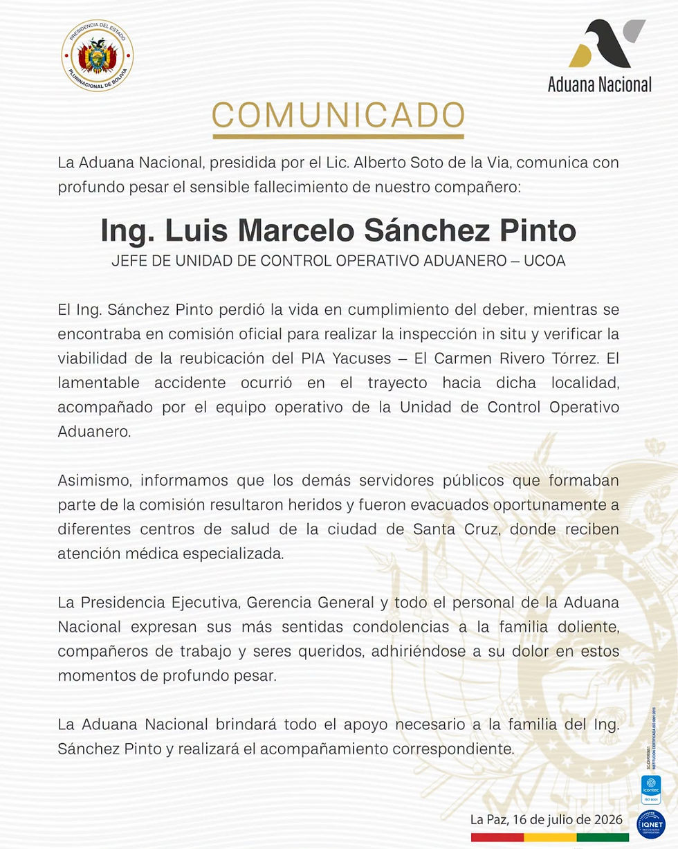 Comunicado de la Aduana a propósito del accidente.