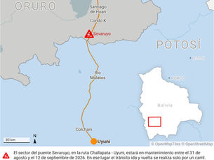 Un tramo de la ruta Challapata - Uyuni entra en refacción hasta el 12 de septiembre y la circulación se reduce a uno de los carriles