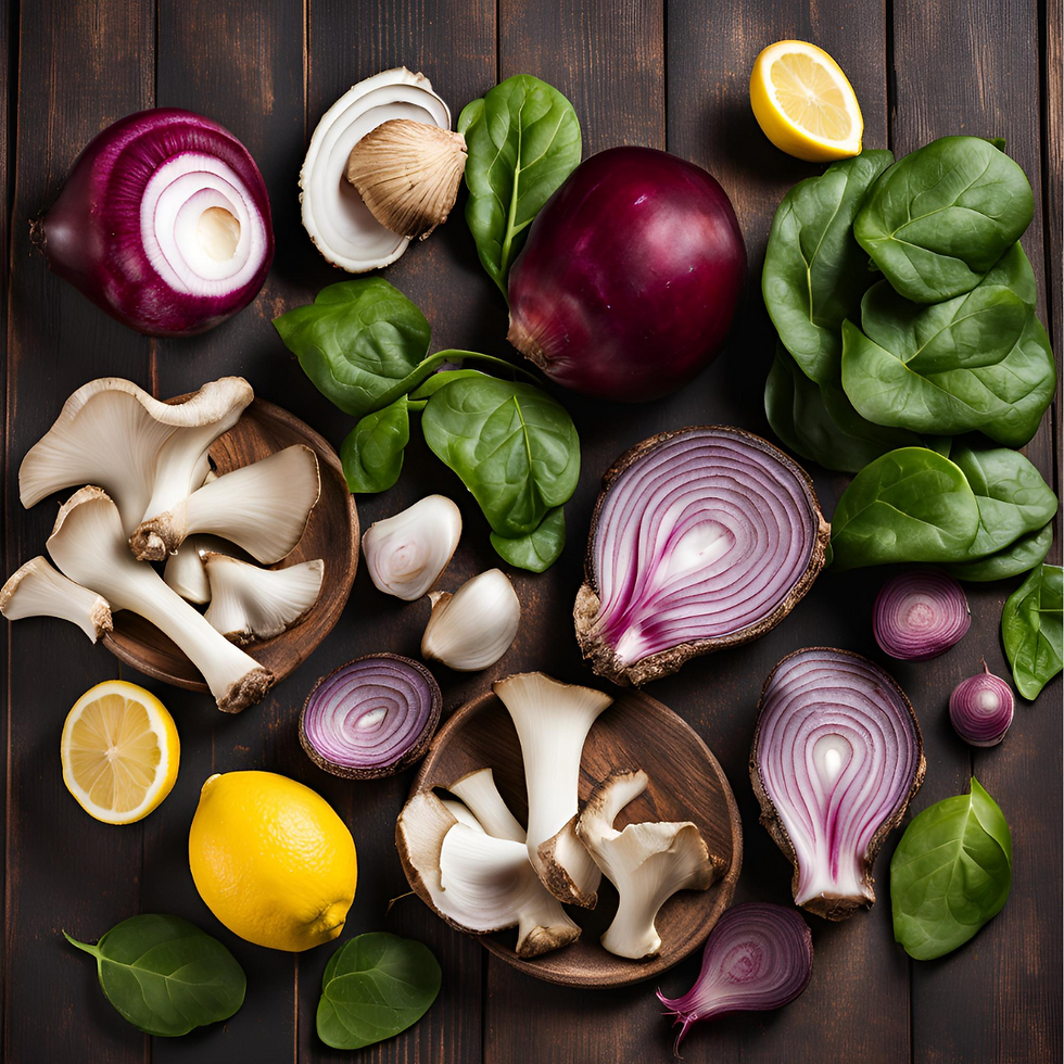 Ingredientes ensalada con orellanas y espinacas