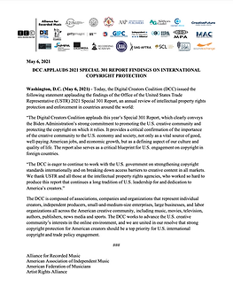 DCC Applauds Special 301 Report Findings on International Copyright Protection