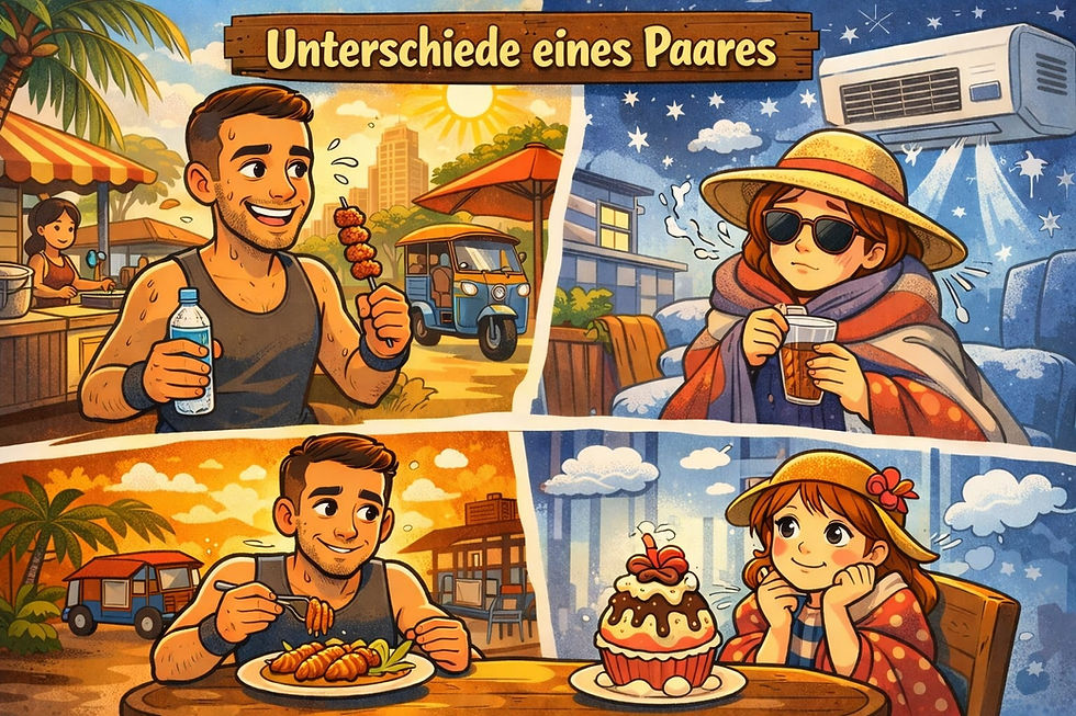 Unterschiede eines Paares auf Weltreise bezüglich Hitze, Kreislauf und Essen