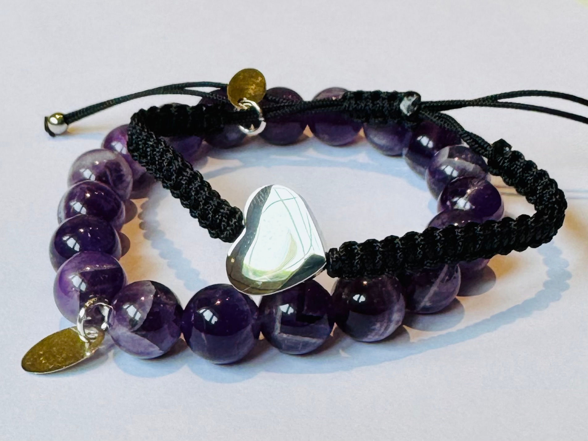 Сет из двух браслетов "Серебряное сердце - Аметист"