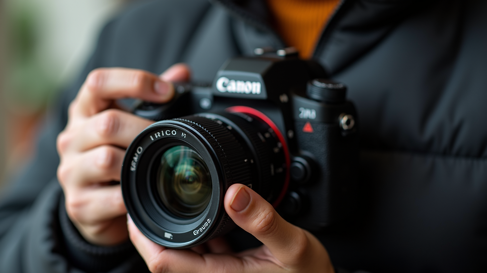 Close-up view of a photographer adjusting camera settings on a DSLR