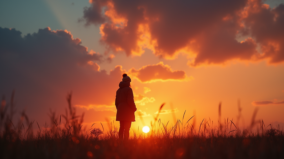 Eye-level view of a silhouette of a person against a vibrant sunset sky