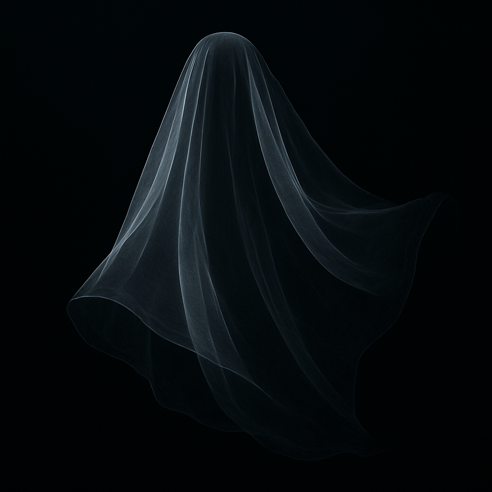 A translucent veil floats gently in complete darkness, symbolizing mystery, obscurity, and the unseen layers of reality.