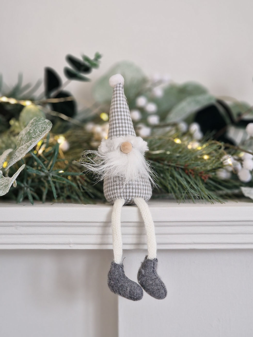 Grey Check Sitting  Christmas Gnome