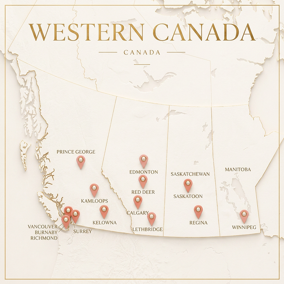 Elegant minimalist map of Western Canada on cream_beige background with thin gold border f