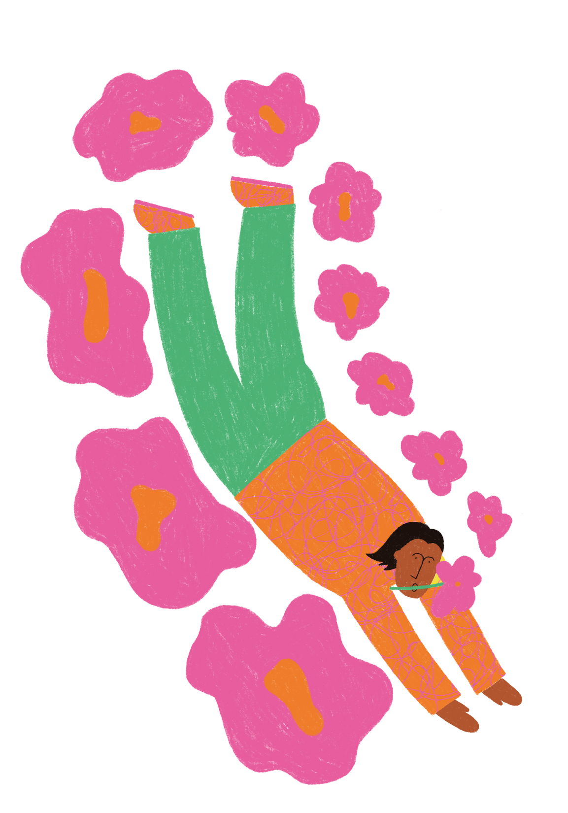 spot illustration for music magazine of someone doing a handstand. Lots of colour and retro patterns