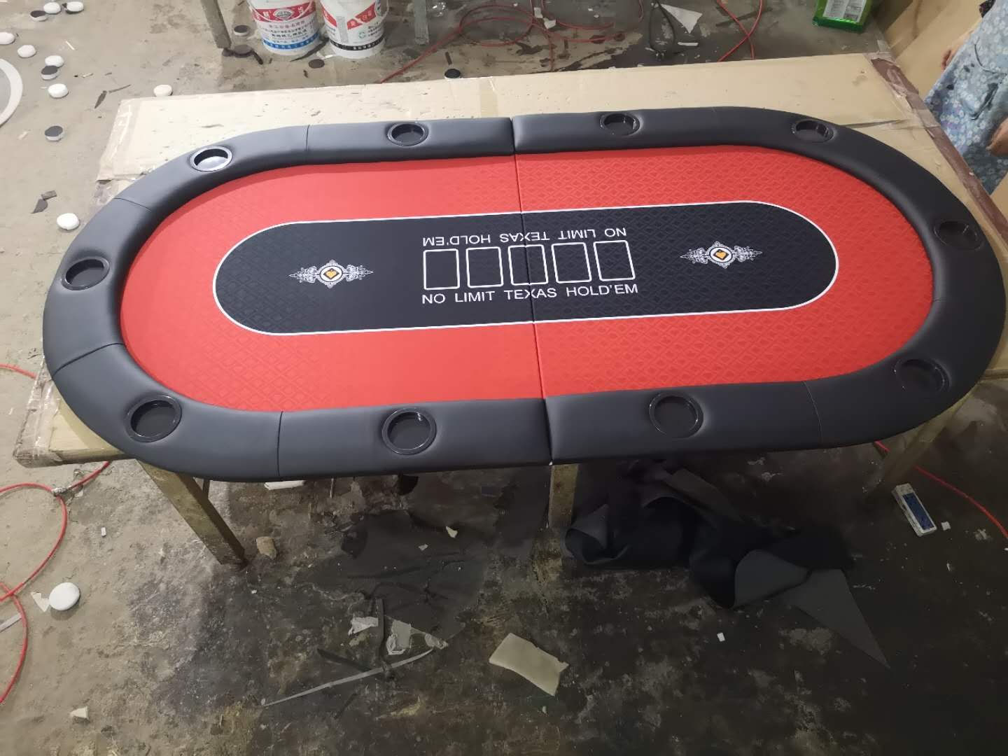 2m Red Bifold Oval Poker Table Top With Card Slots (Speed Cloth)