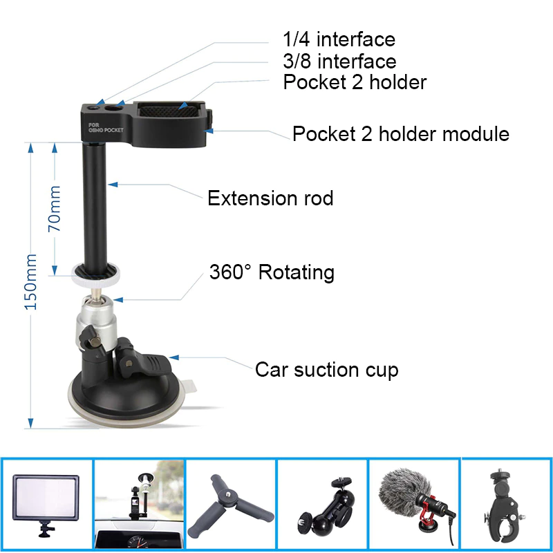 Thumbnail: Car Mount for DJI Pocket 2 Camera Stabilizer Bracket Vehicle Window Suction Cup