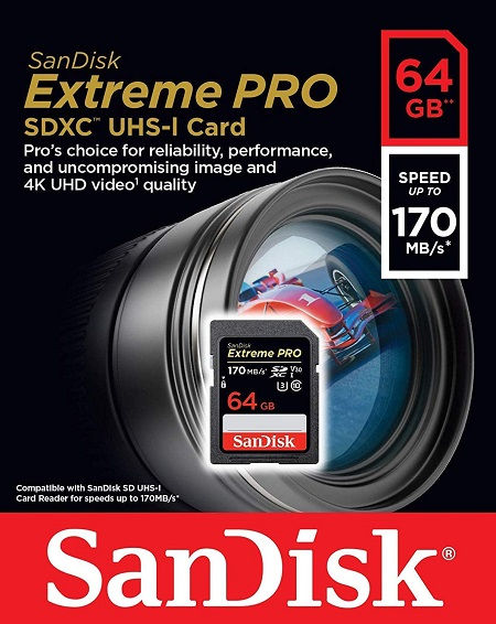 Thumbnail: SD Card SanDisk Extreme Pro SDHC SDXC 32GB 64GB 128GB 256GB UHS-I 4K 170MB/s