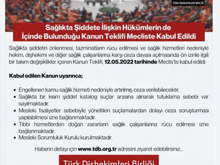 Sağlıkta Şiddete İlişkin Kanun Teklifi Mecliste Kabul Edildi.