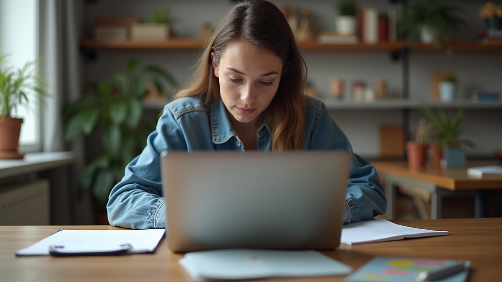 Eye-level view of a person studying with a laptop