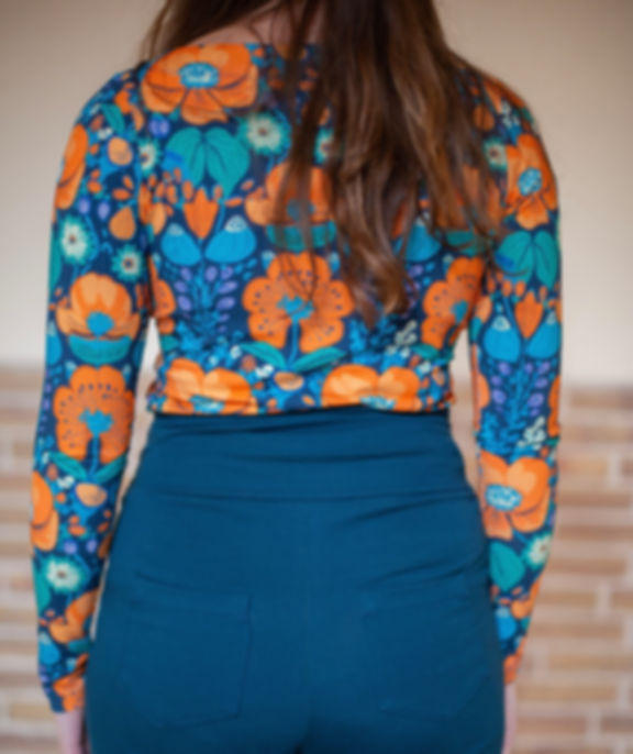 Happy Key Shirt Orange Flowers on Blue