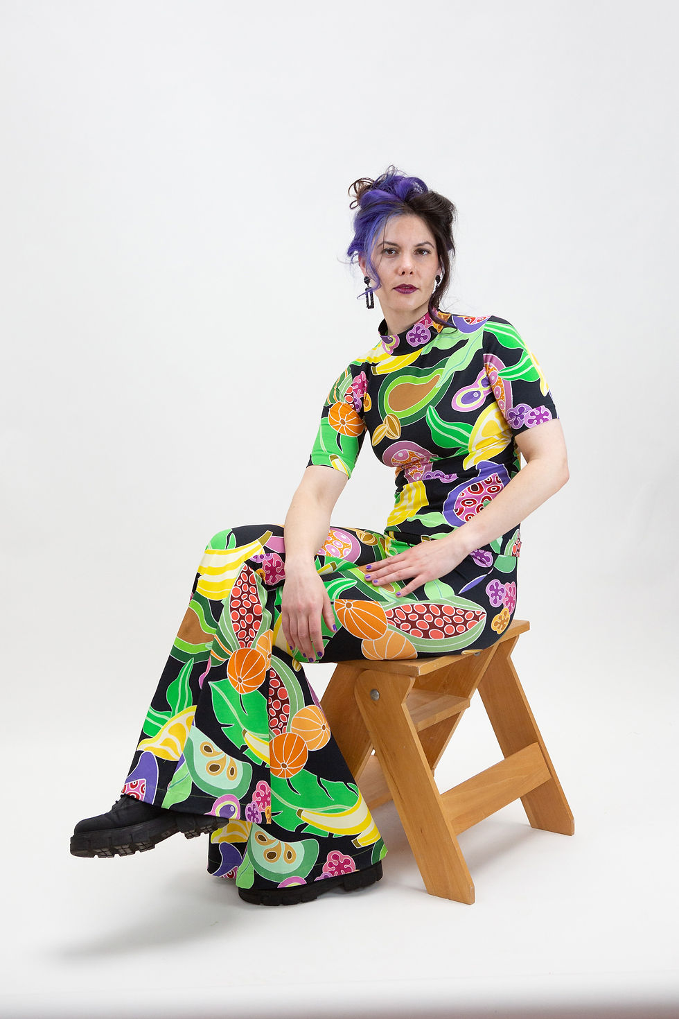 Thumbnail: Fleurige flared broek van biologische stof