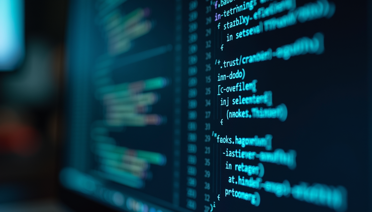 Close-up view of a computer screen displaying lines of code and data