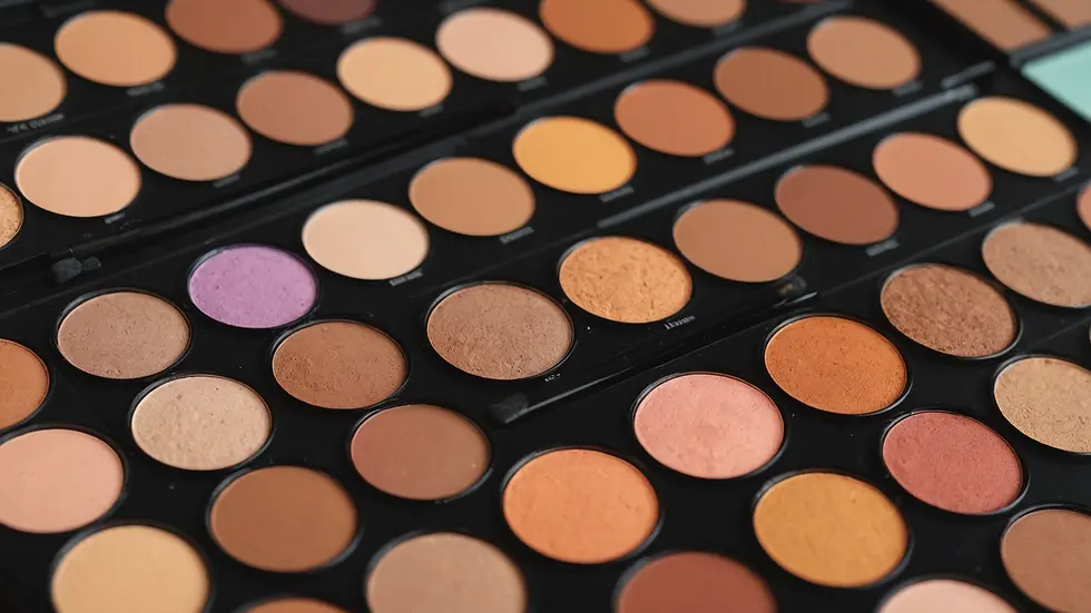 Eye-level view of a makeup palette with various shades