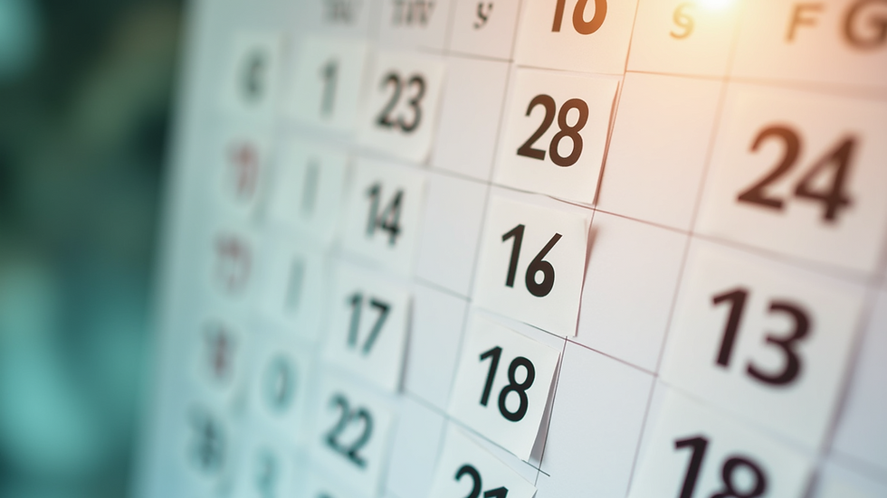 Close-up view of a calendar with marked irregular dates