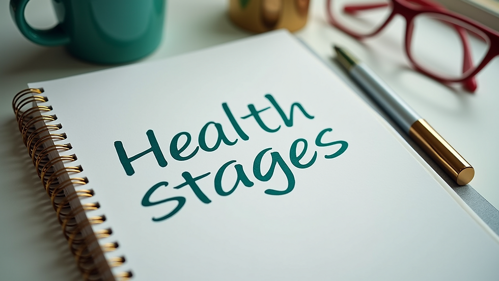 High angle view of a notebook with handwritten notes about health stages