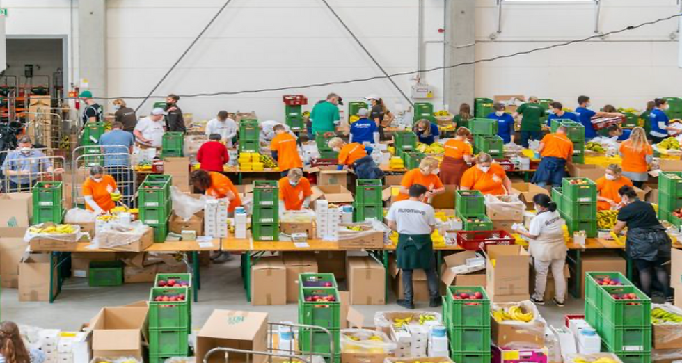 Rund 400 Helfer sind in der Terra-Halle sonntags aktiv: 63.000 Bio-Brotboxen werden mit leckerem Obst, mit Brot und anderen gesunden Frühstückszutaten bestückt, die am Montag an die Schulen ausgeliefert werden. Foto: CHL PhotoDesign / Christian Lietzmann, Bio-Brotbox
