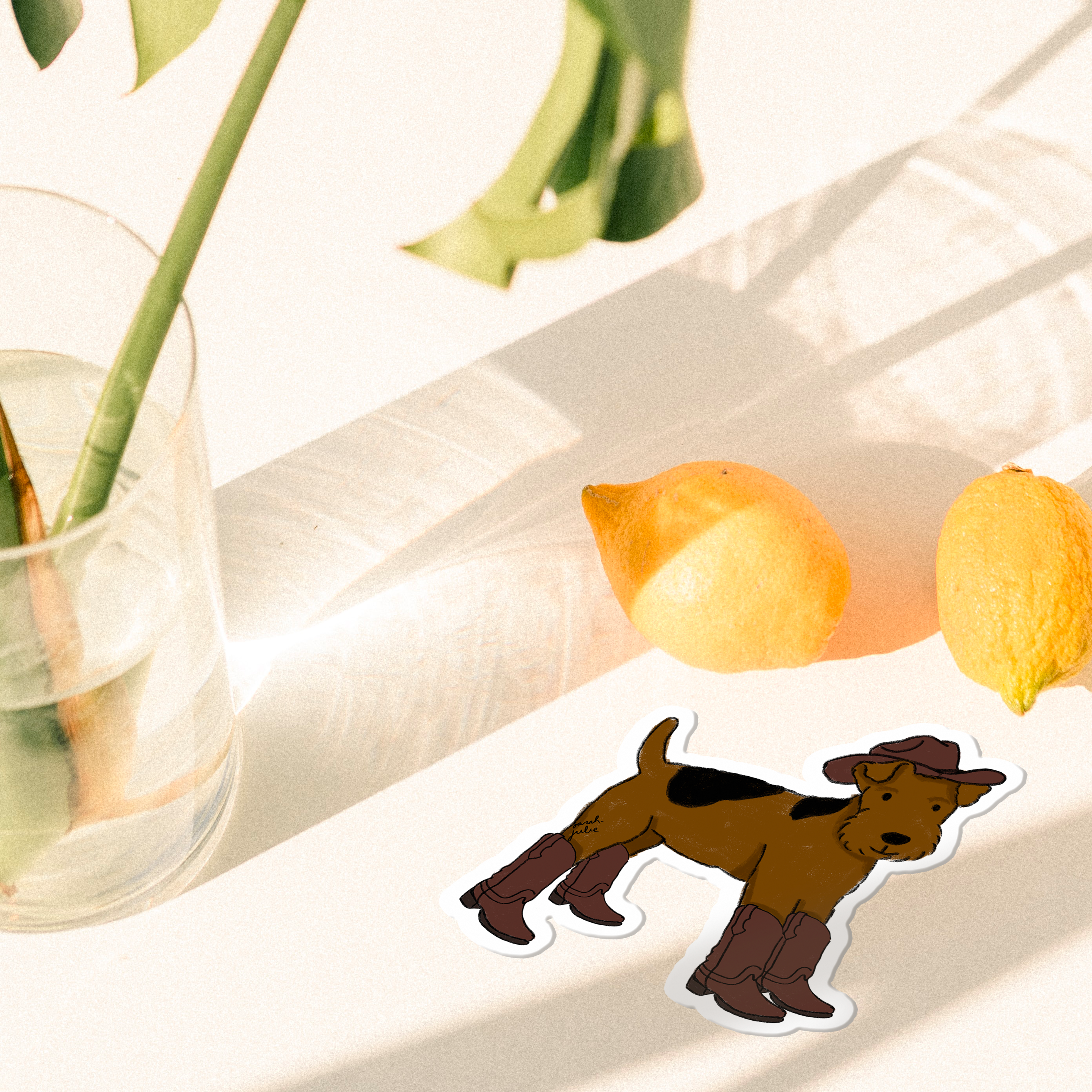 Cowboy Welsh / Airedale Terrier dog fridge magnet